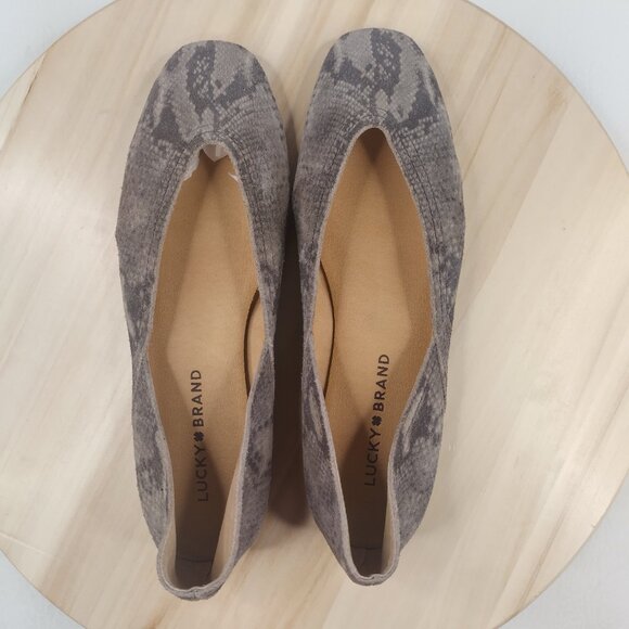 Lucky Brand Alba Snakeskin Print Suede Skimmer Ballet Flats Women US 7.5M - Picture 6 of 12